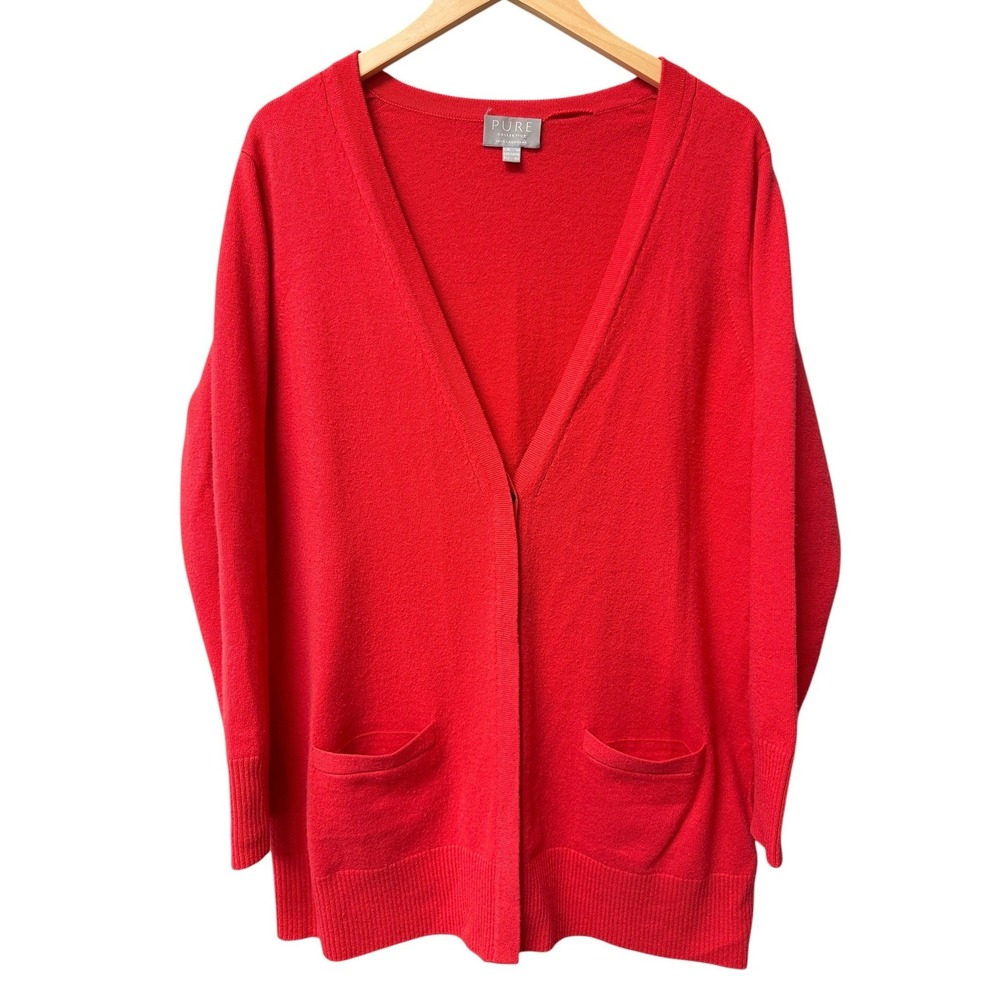 Pure Collection‎ Cardigan Women US 14/16 Red 100% Cashmere V-Neck Button Front
